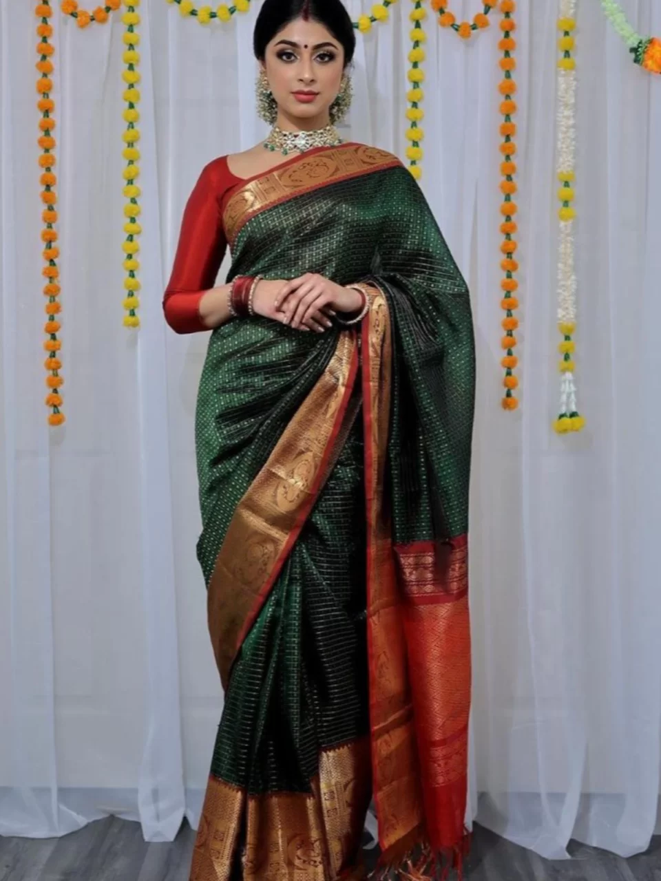 Beautiful Dark Green Banarasi Sarees : The Morani Fashion