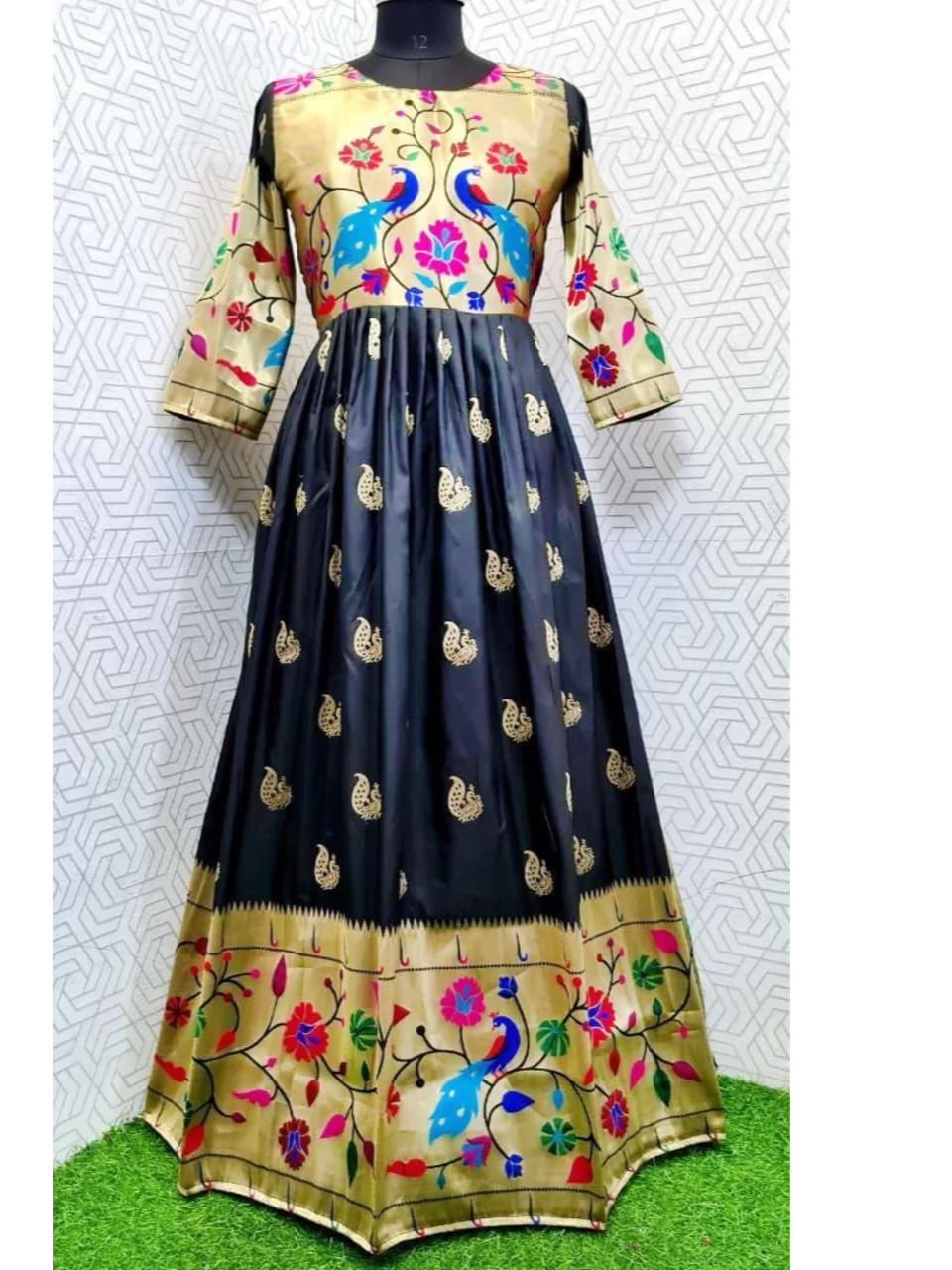 Green Color Weaving Zari Work Jacquard Silk Paithani Gown