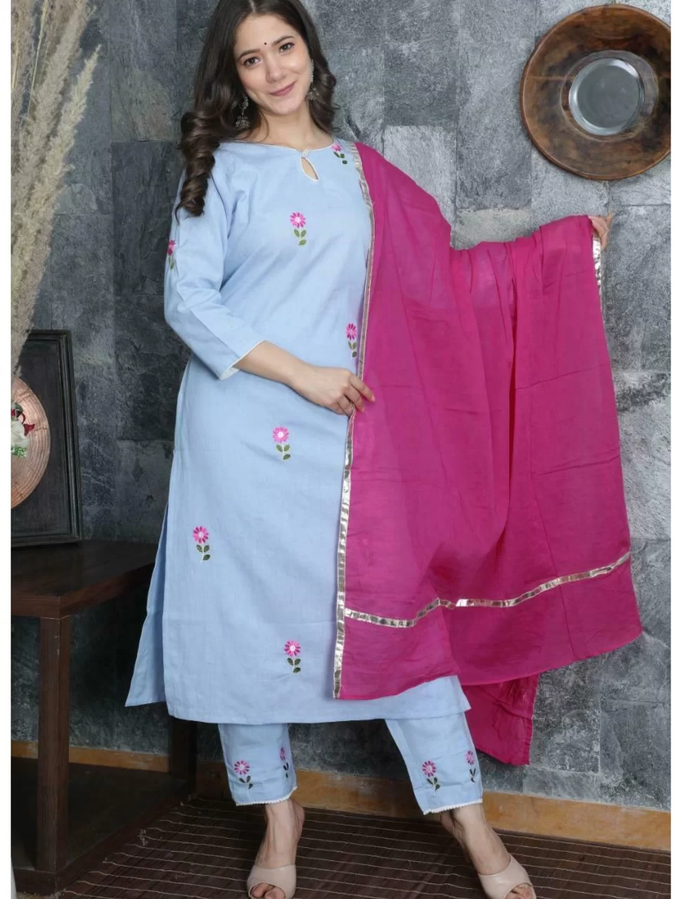 Buy Rust Printed Cotton Readymade Salwar Suit Online