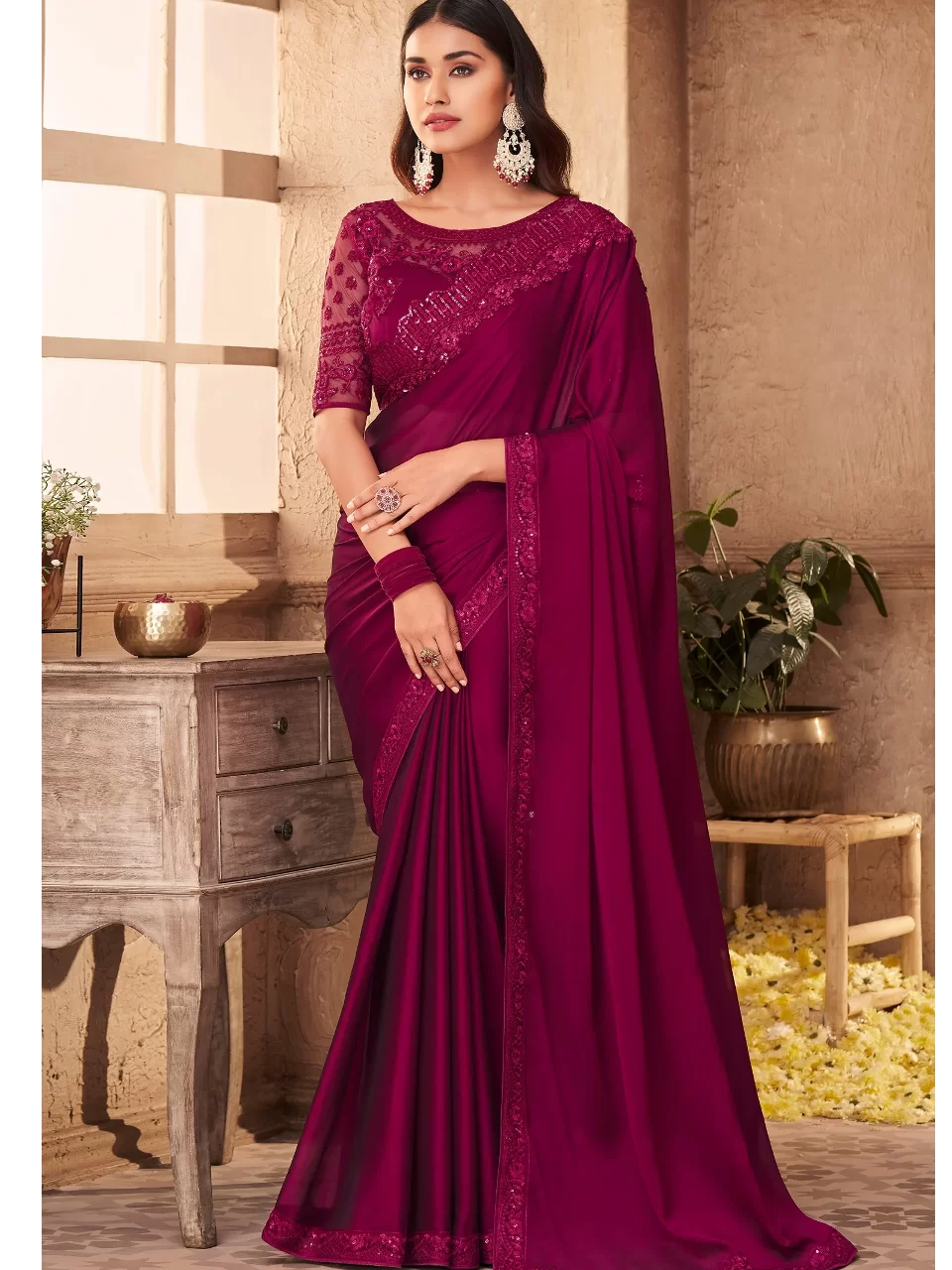Purple party clearance wear saree