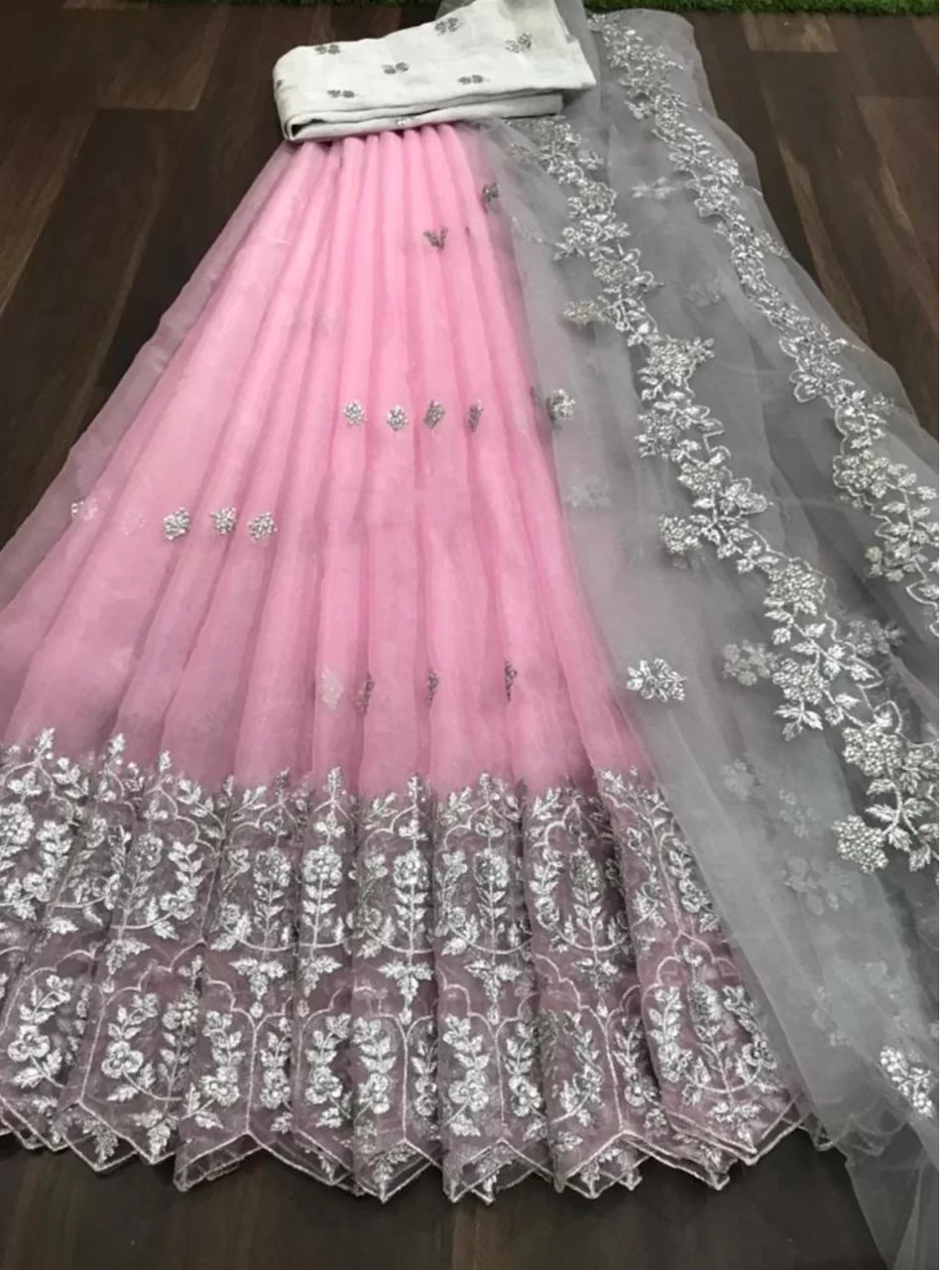 Lahenga Choli Silver Half Saree Pink The Morani Fashion