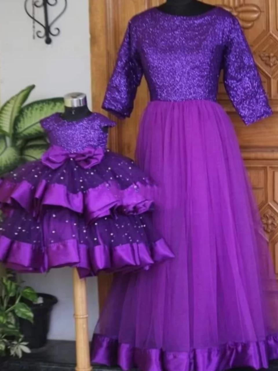 Mom And DMom And Daughter Dress Set Purpleaughter Dress Set The